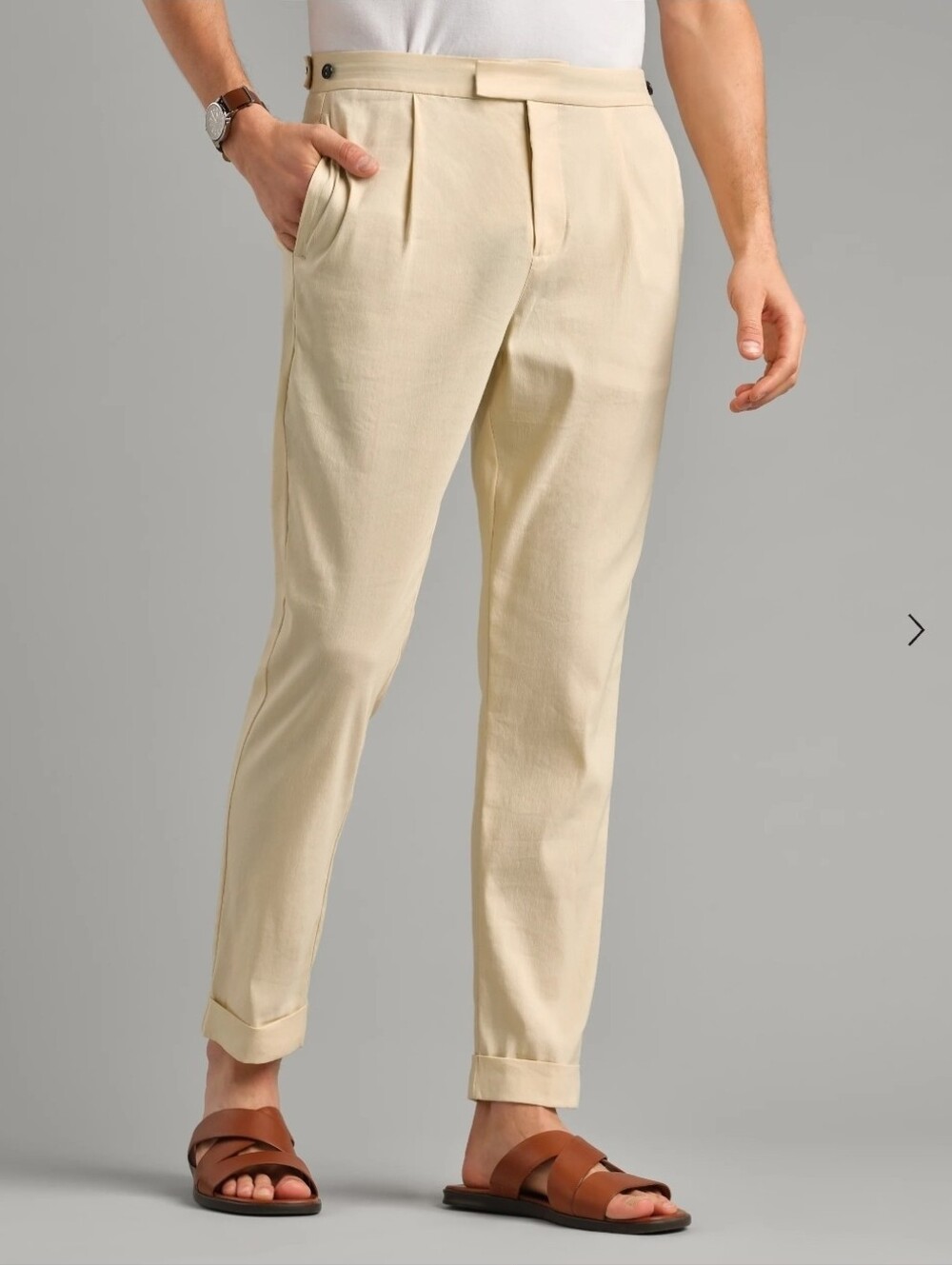 Rhone Amalfi Linen Trouser Pants Mens 38x32 Beige Stretch Cuffed Dress Casual